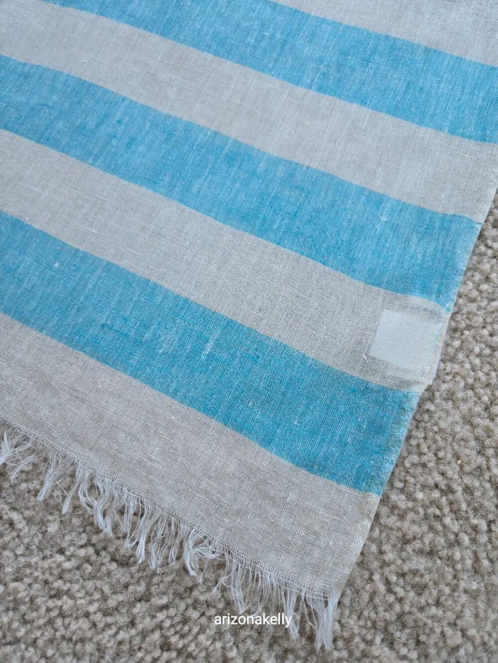 NWOT Linen Scarf Italy Bottega Positano Blue & White Stripe